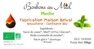 Bonbons au miel et à la menthe bio
