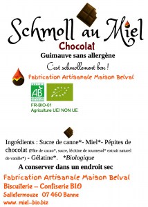 Schmoll au miel bio et au chocolat (guimauve artisanale)
